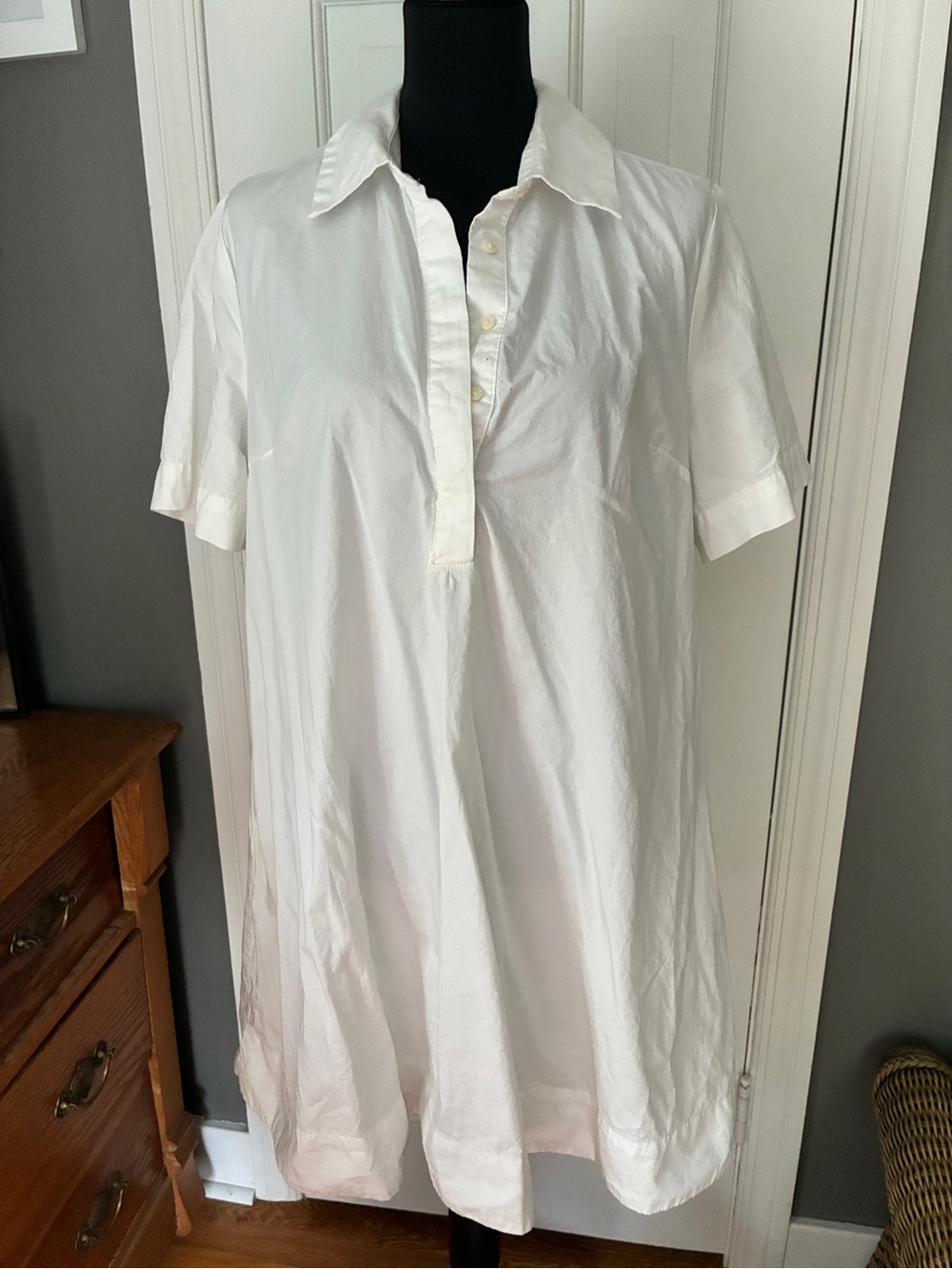 GAP White Short-Sleeve Mini Shirt Dress